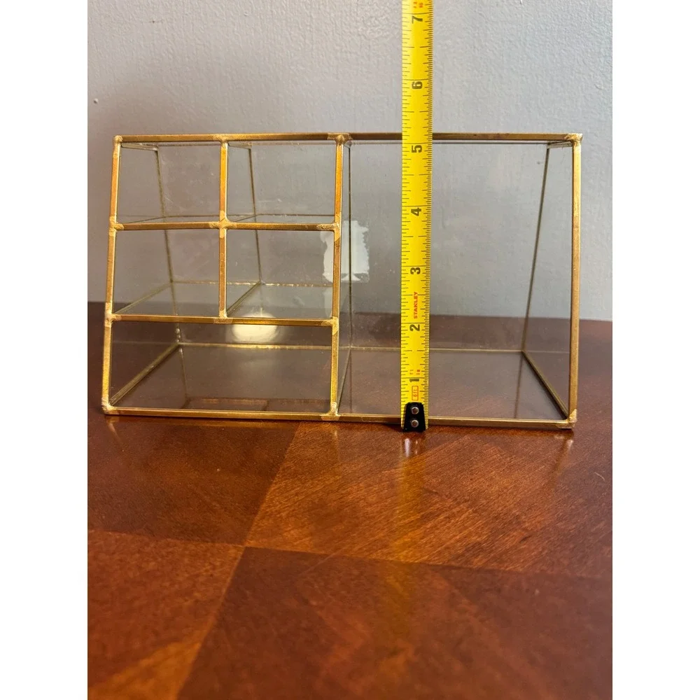 Vintage Gold Glass Makeup Organizer Vanity Storage Caddy Tiered 6Compartment